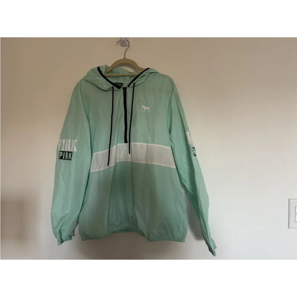 Pink Victorias Secret Pullover M-L Jacket Windbreaker Mint Green Women's 1/4 Zip
